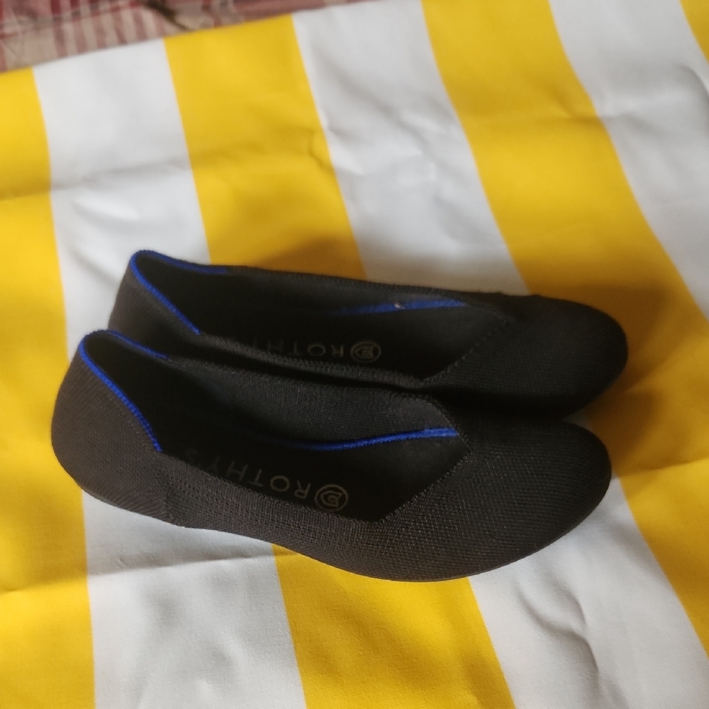 Rothy's Black Flats with Vibrant Blue Accents